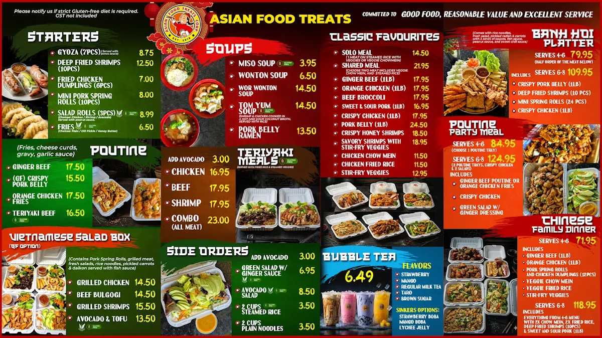 Menu, Asian Food Treats Restaurant