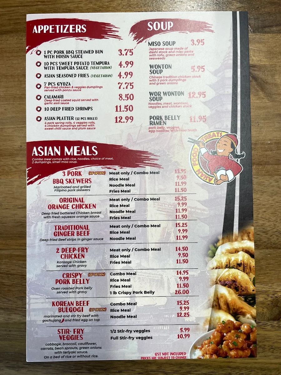 Menu, Asian Food Treats Restaurant