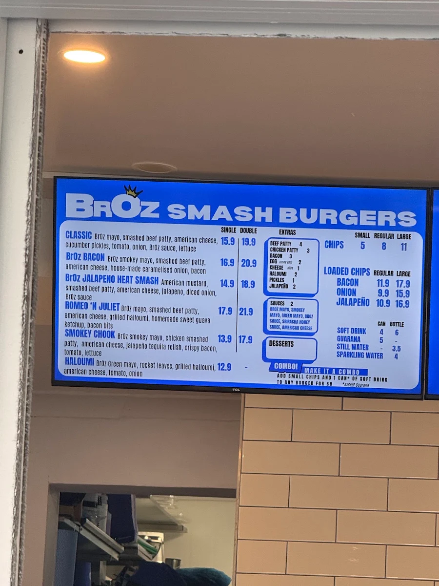 Menu, BrOz Burgers - Surry Hills