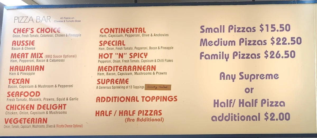 Menu, Kenwick Dial-A-Pizza