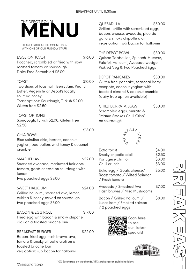 Menu, The Depot