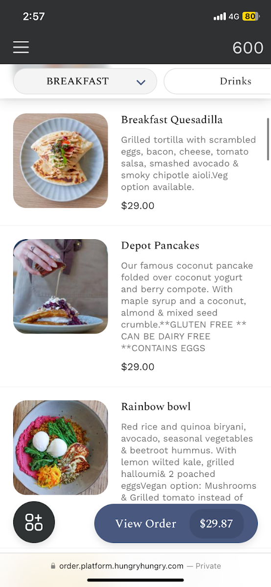 Menu, The Depot