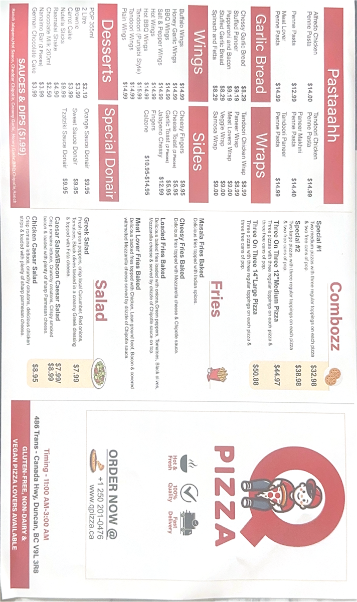 Menu, Q Pizza | Best Pizza in Duncan