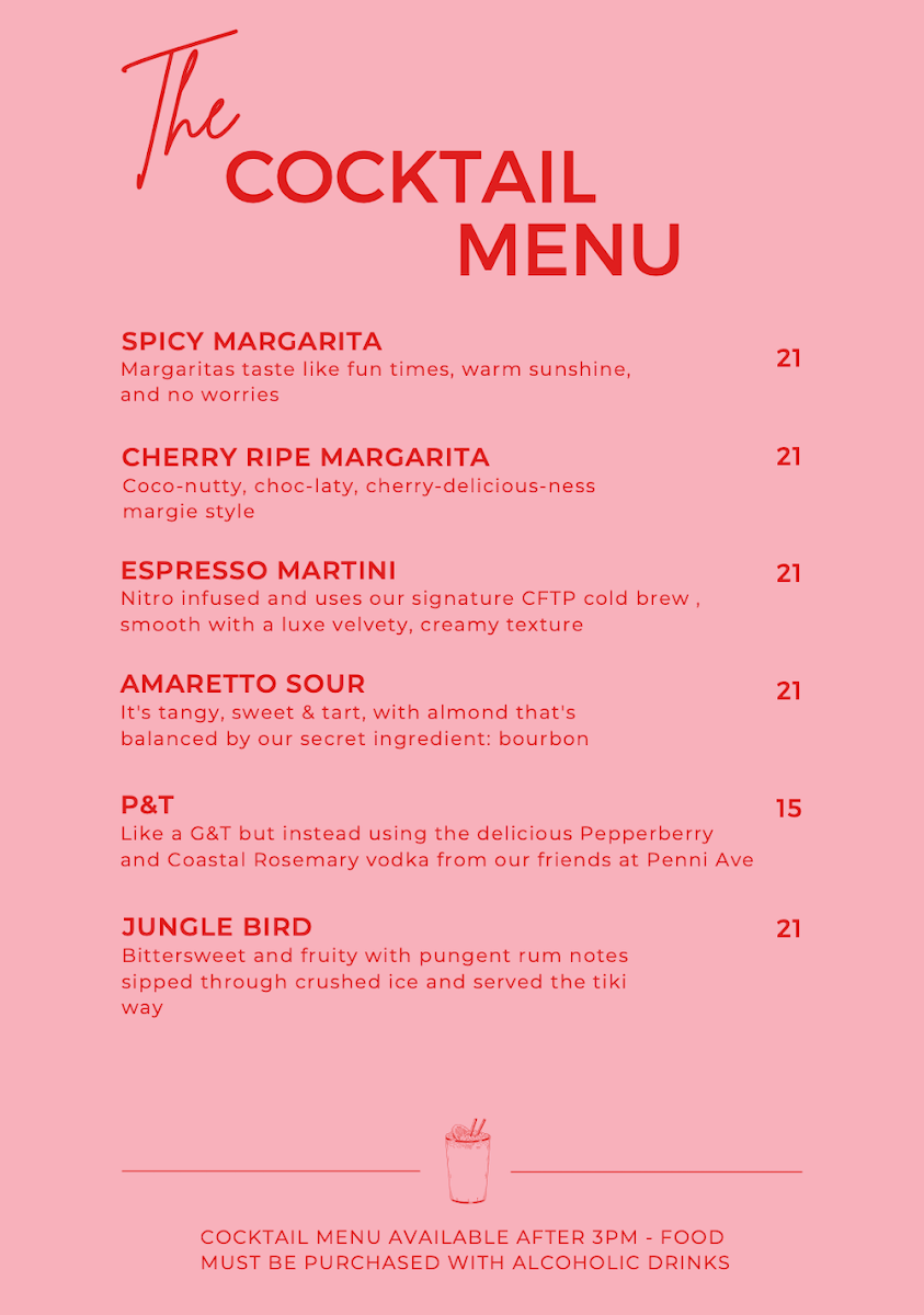 Menu, Coffee for the People Roasting Co. CAFE