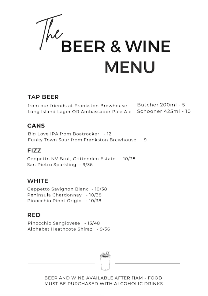 Menu, Coffee for the People Roasting Co. CAFE
