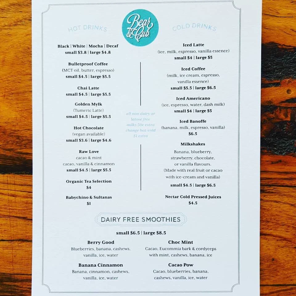 Menu, Coffee for the People Roasting Co. CAFE