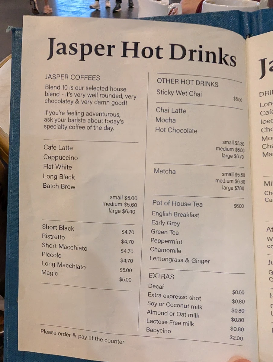 Menu, Jasper Coffee