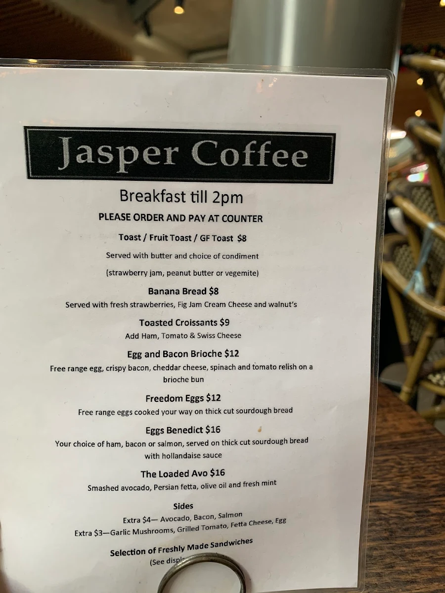 Menu, Jasper Coffee