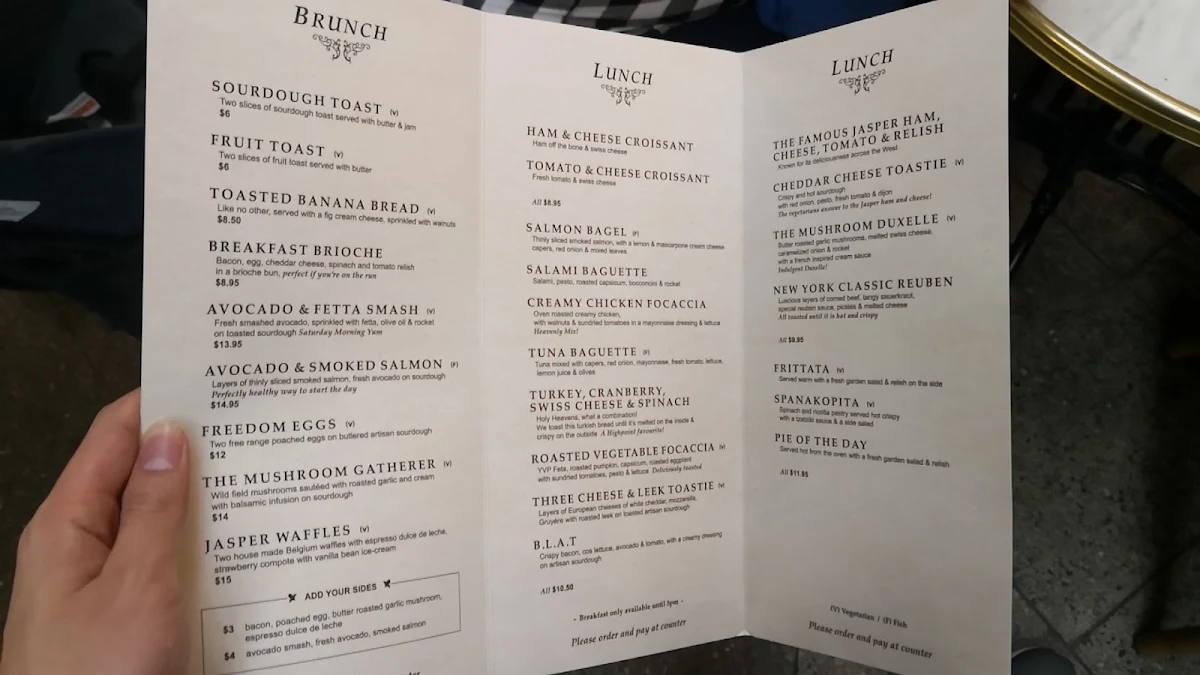 Menu, Jasper Coffee