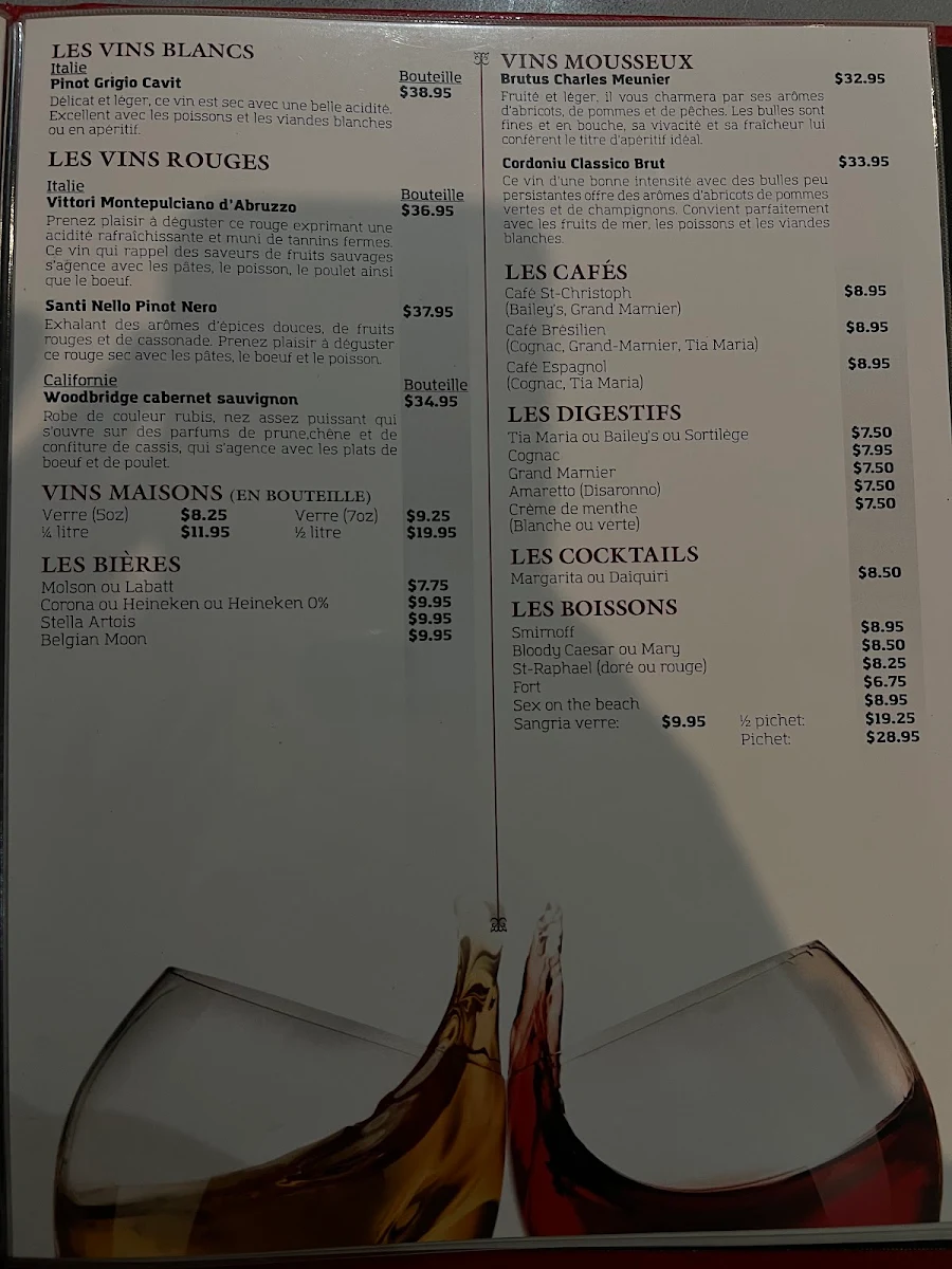 Menu, St-Christoph Restaurant
