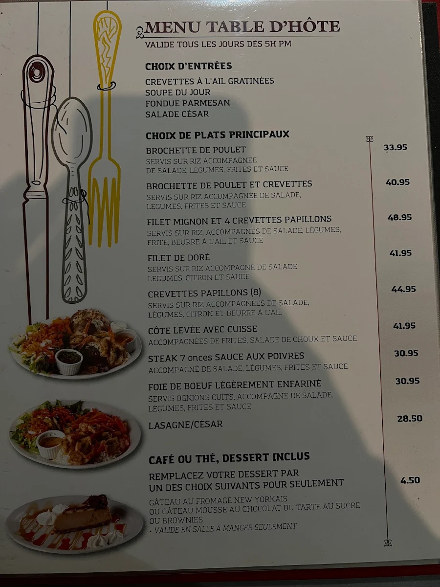 Menu, St-Christoph Restaurant