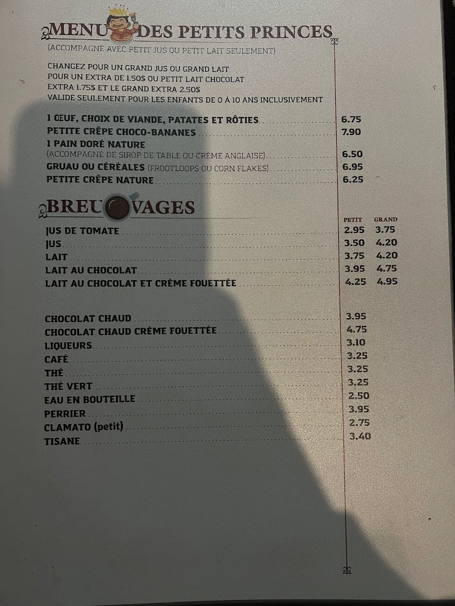 Menu, St-Christoph Restaurant
