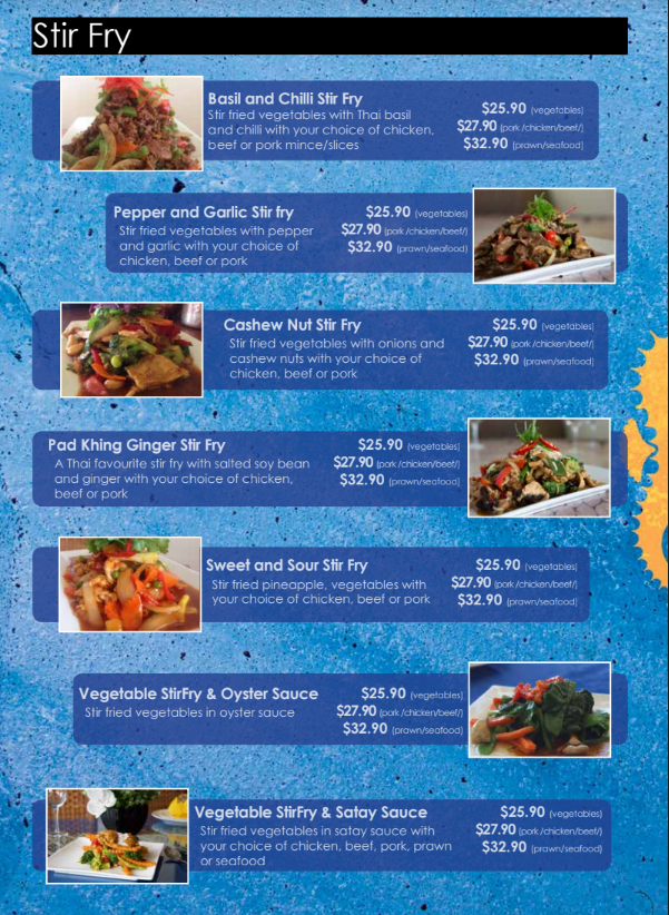 Menu, Seaside cafe & restaurant