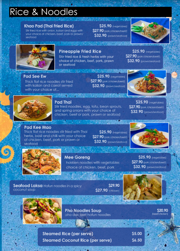 Menu, Seaside cafe & restaurant