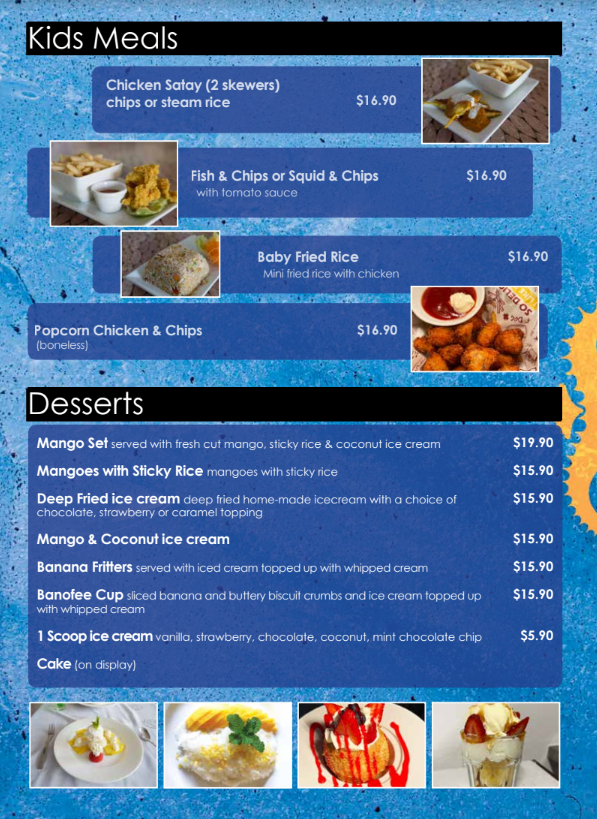 Menu, Seaside cafe & restaurant