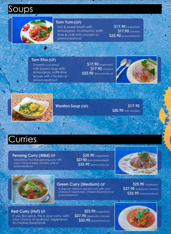 Menu, Seaside cafe & restaurant