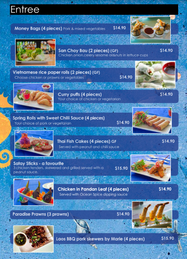 Menu, Seaside cafe & restaurant