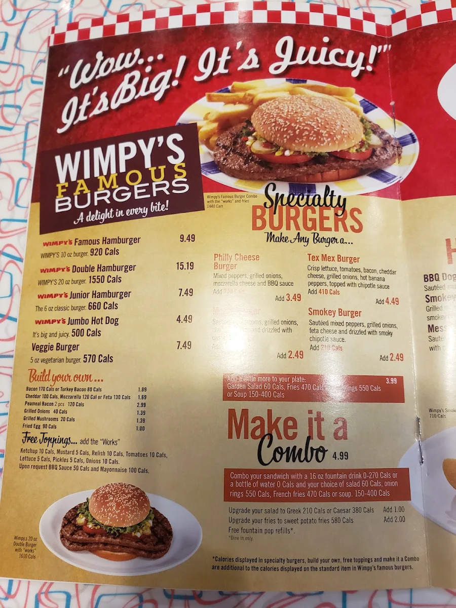 Menu, Wimpy's Diner Chatham