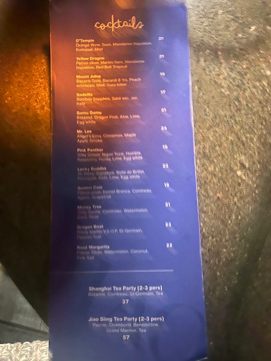 Menu, JIAO Dim Sum Bar