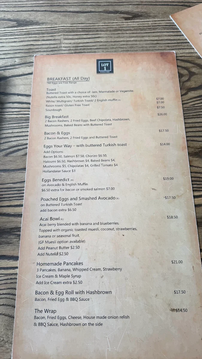 Menu, Lot 1 Coffee