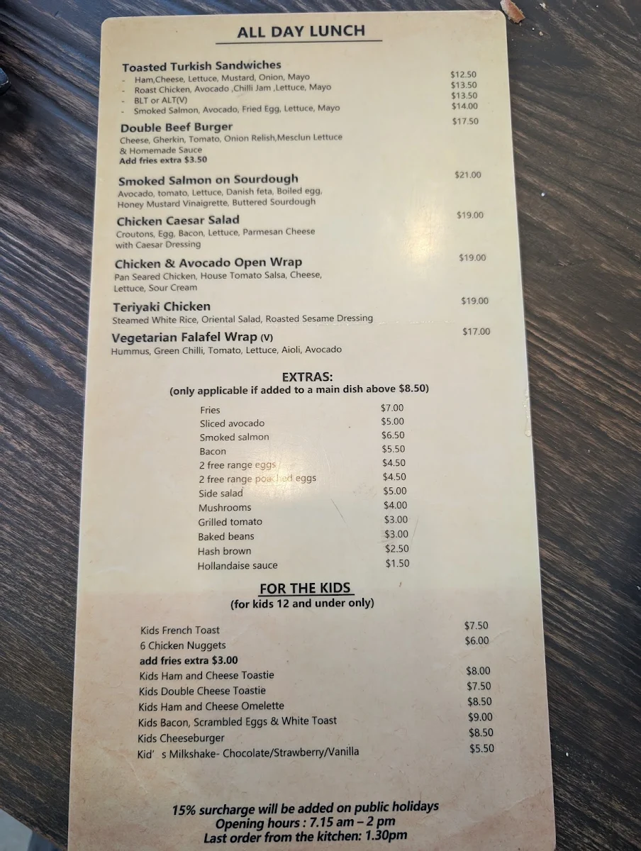 Menu, Lot 1 Coffee
