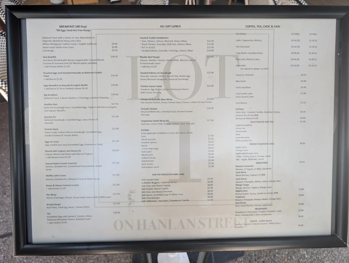 Menu, Lot 1 Coffee