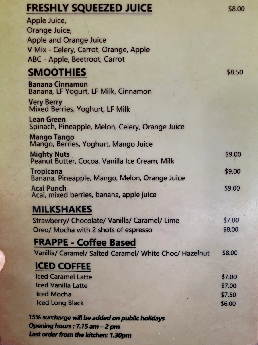 Menu, Lot 1 Coffee
