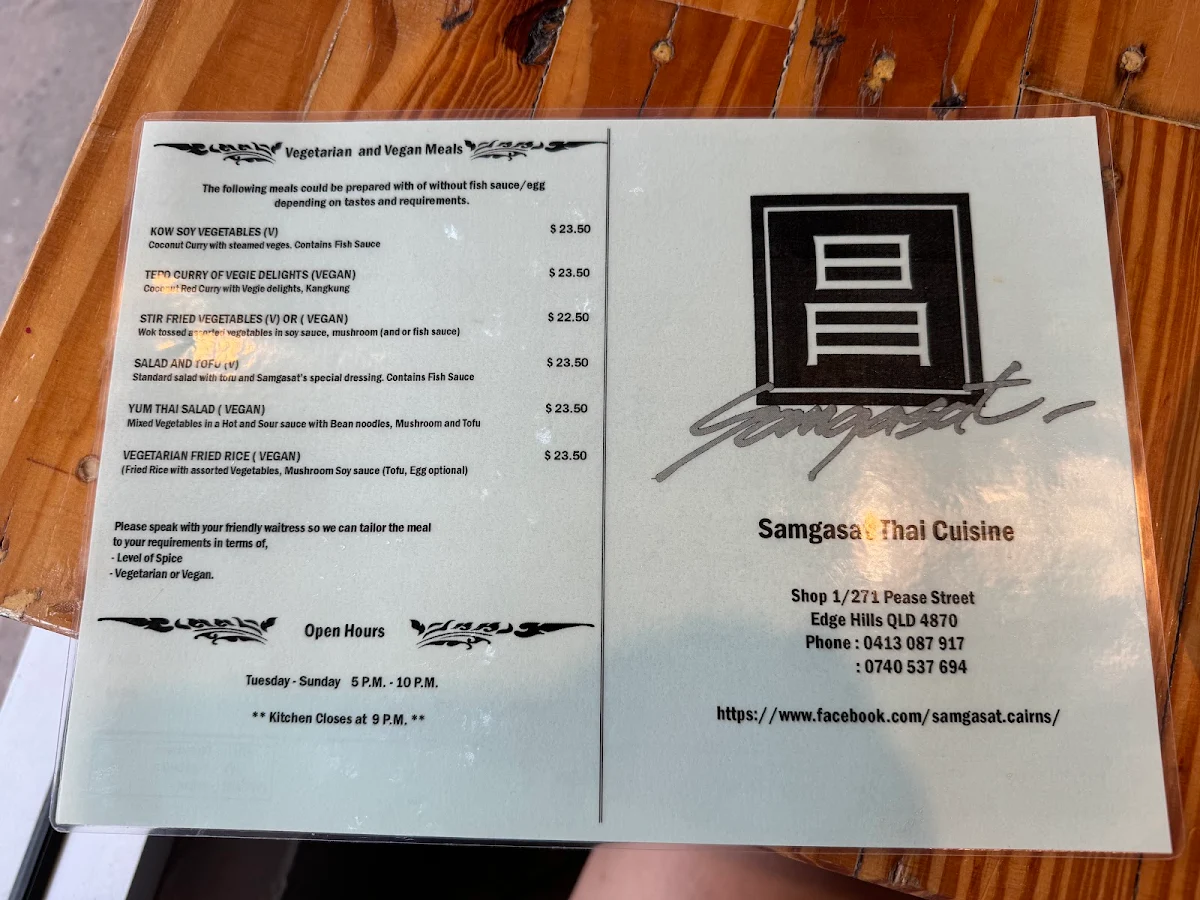 Menu, Samgasat Thai Cuisine