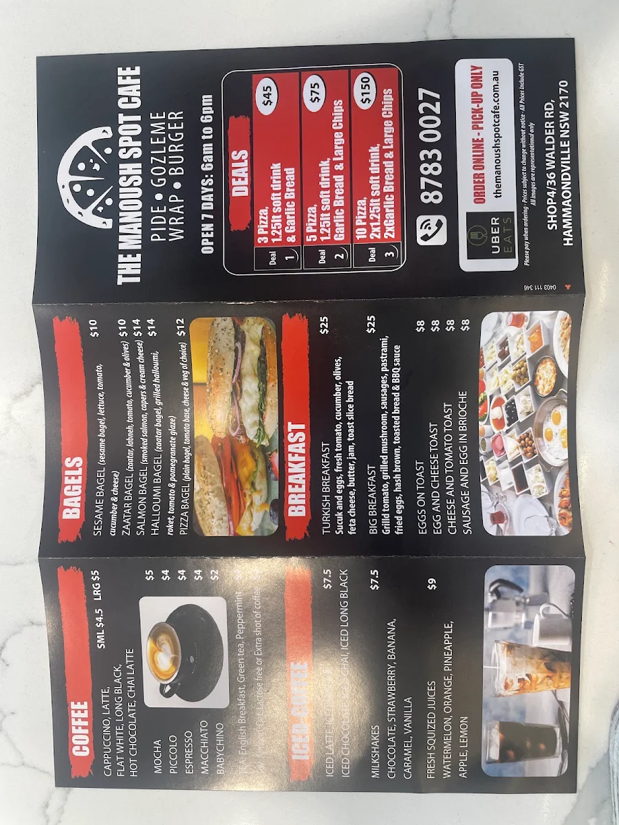 Menu, The Manoush Spot Cafe