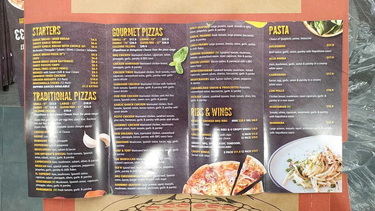 Menu, El Supremo's Pizzeria