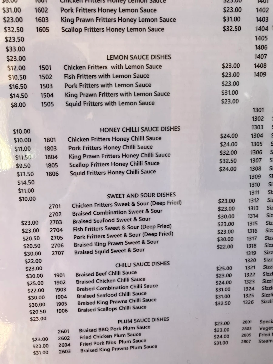 Menu, Augusta Moon