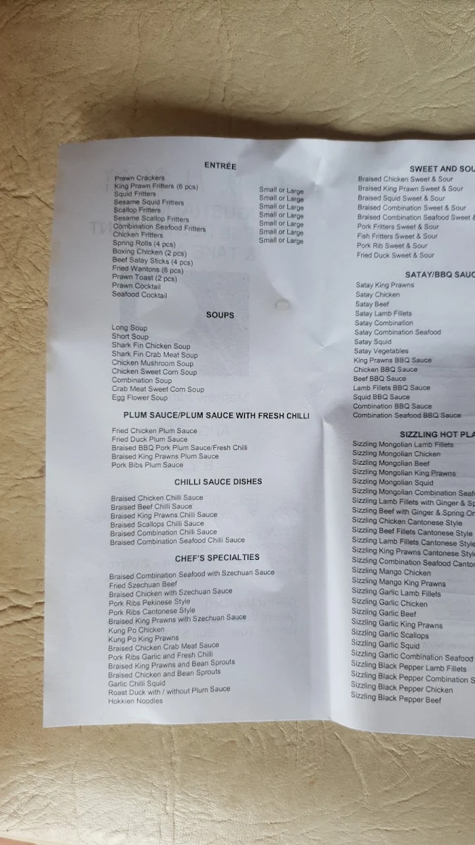 Menu, Augusta Moon
