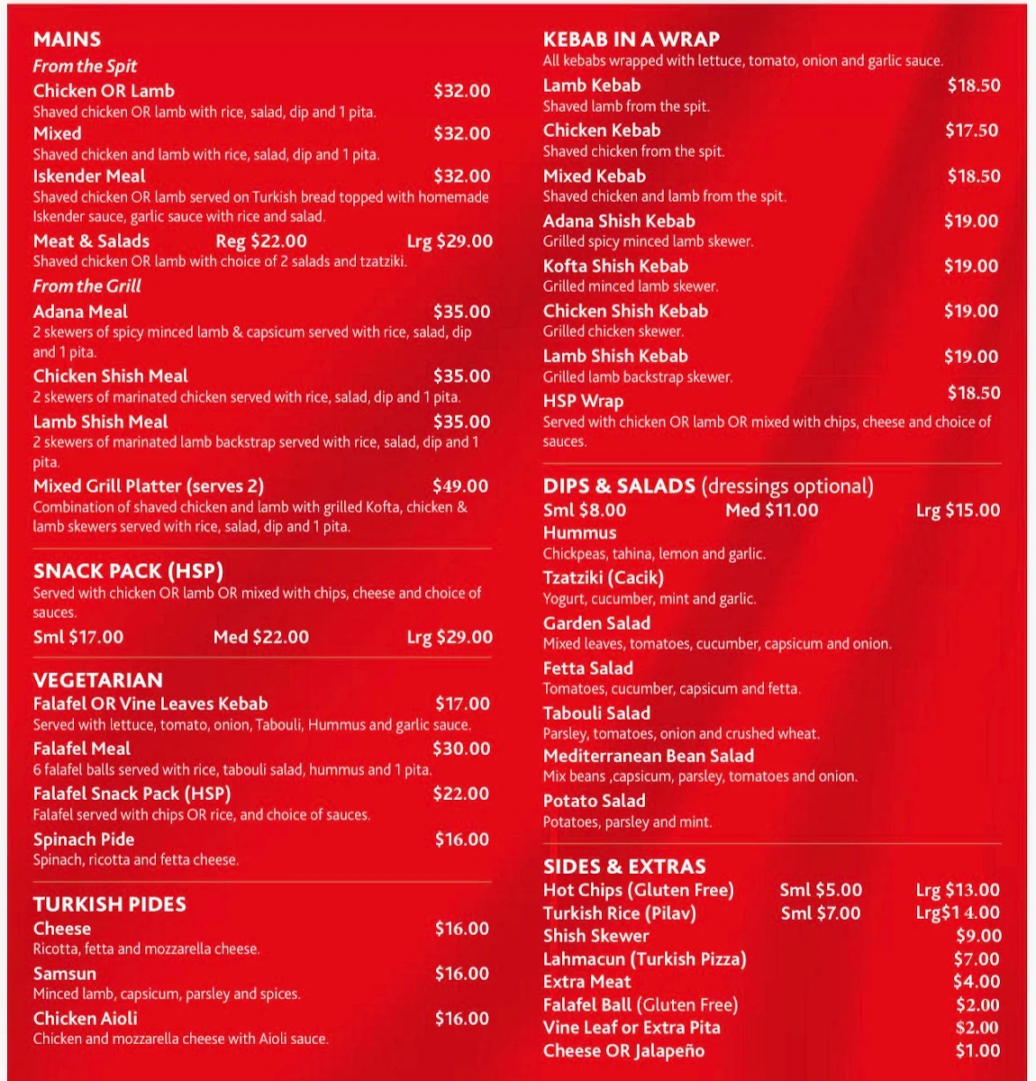 Menu, Alev Alev Turkish Kitchen