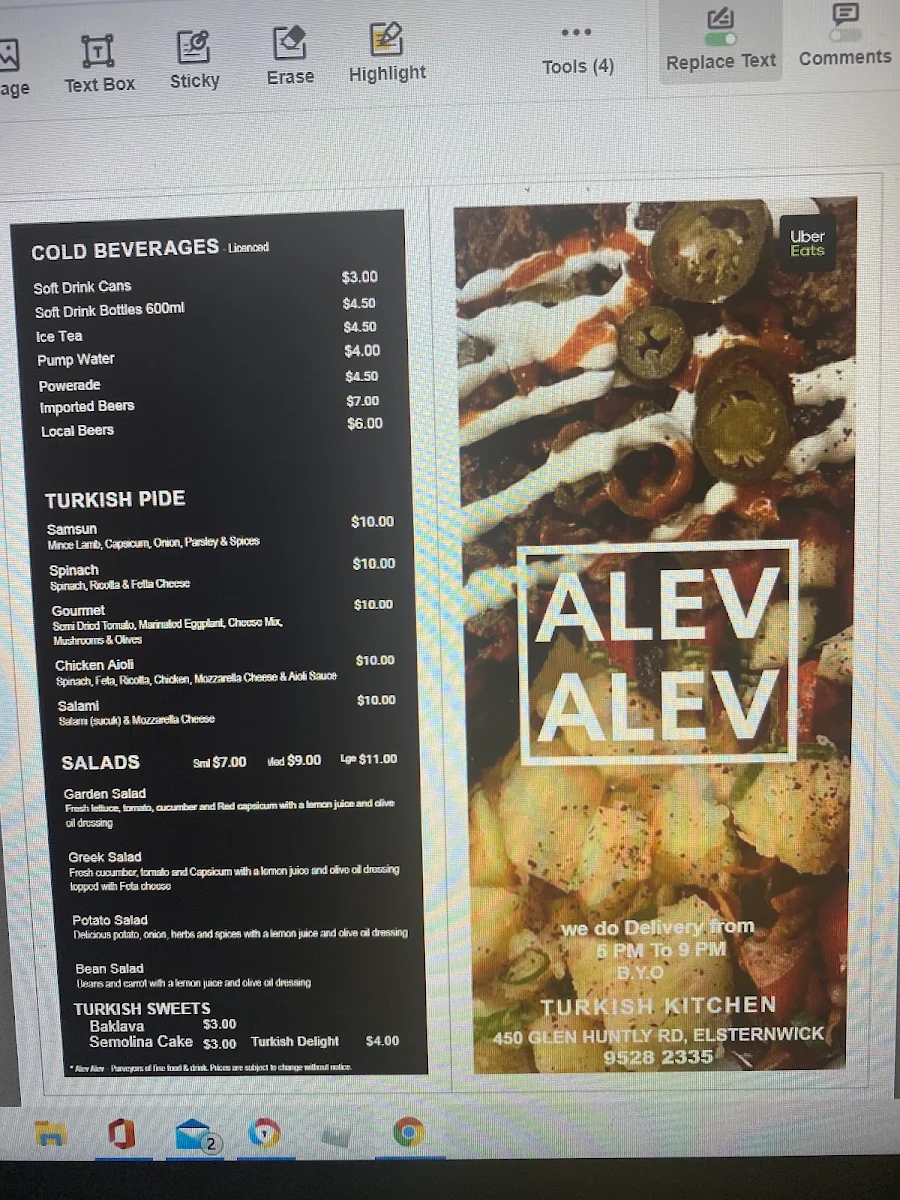 Menu, Alev Alev Turkish Kitchen