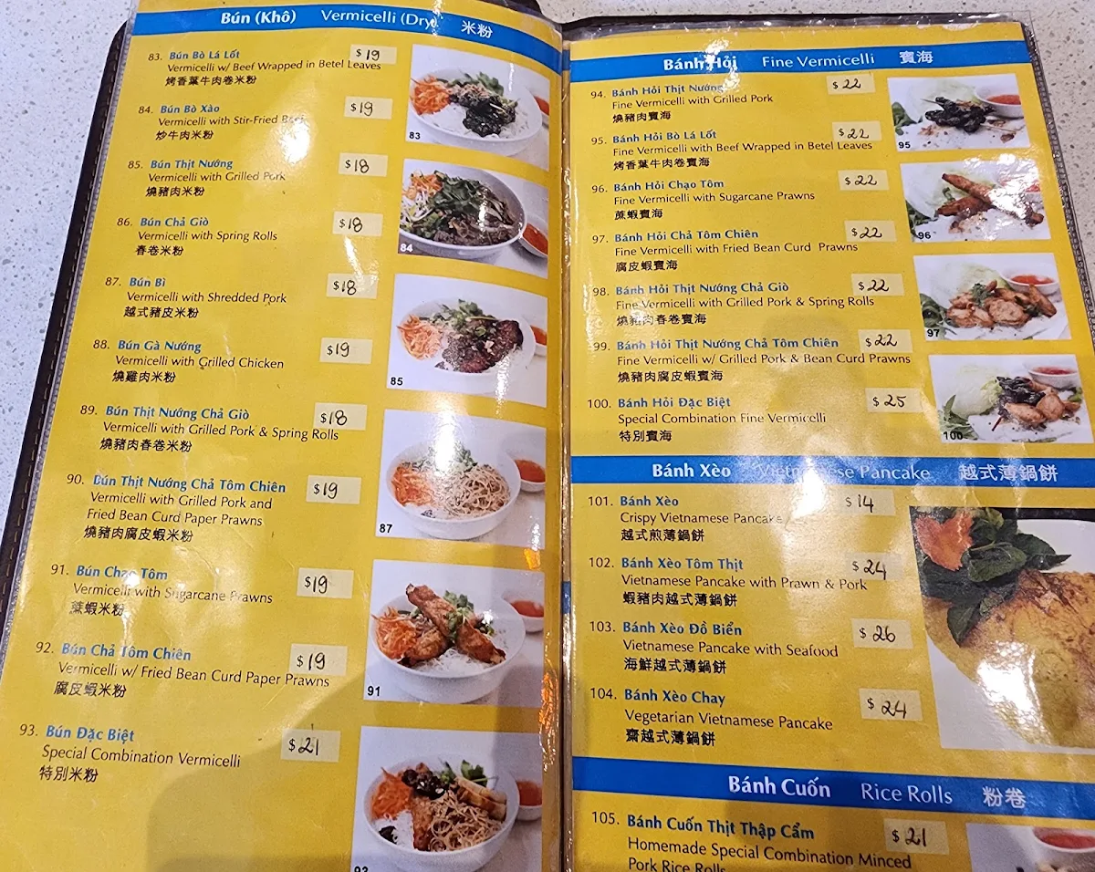 Menu, Hoang Yen