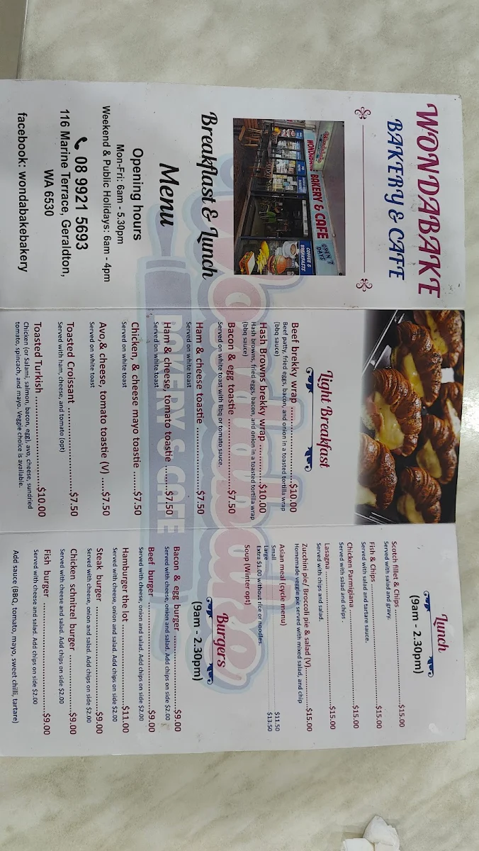 Menu, Wonda Bake