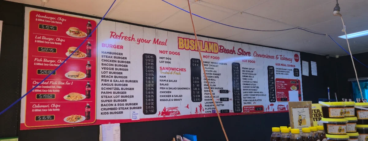 Menu, Bushland Beach Convenience and Takeaway