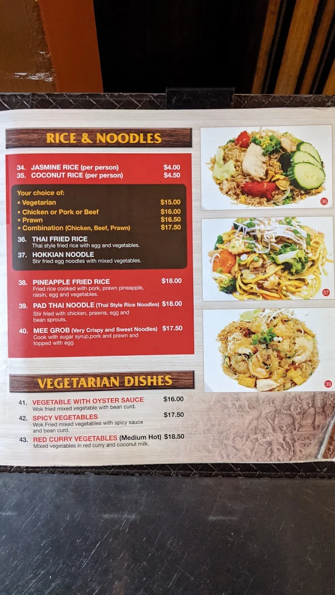 Menu, Thai Diamond Restaurant