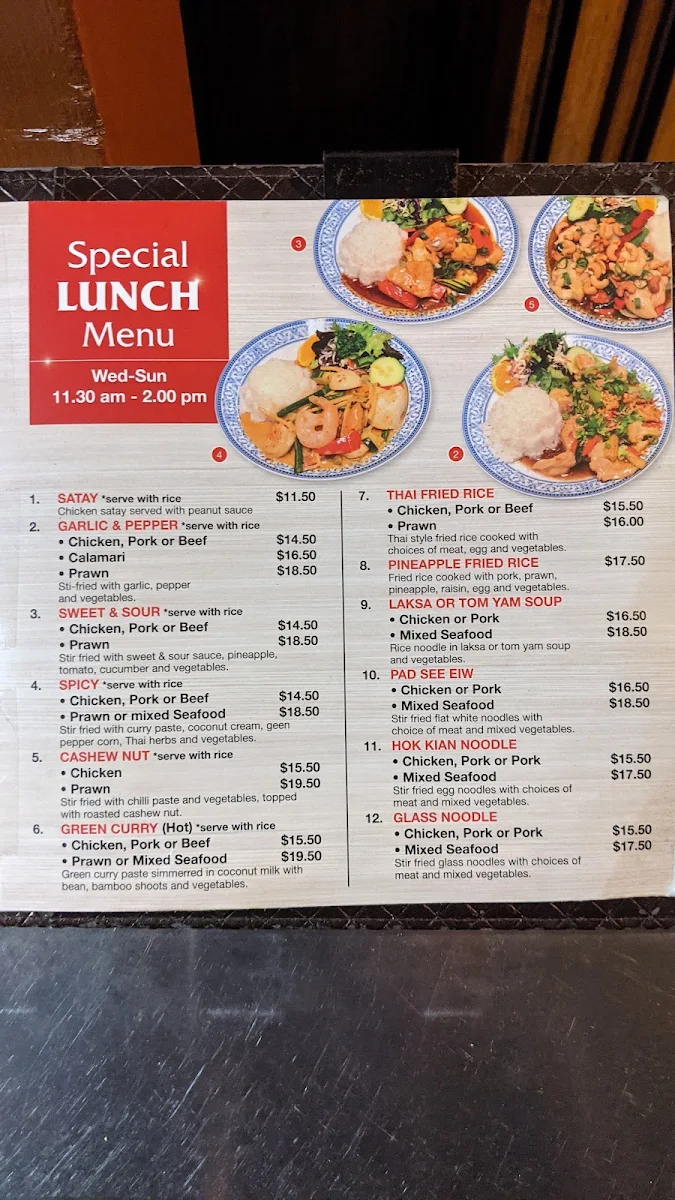 Menu, Thai Diamond Restaurant