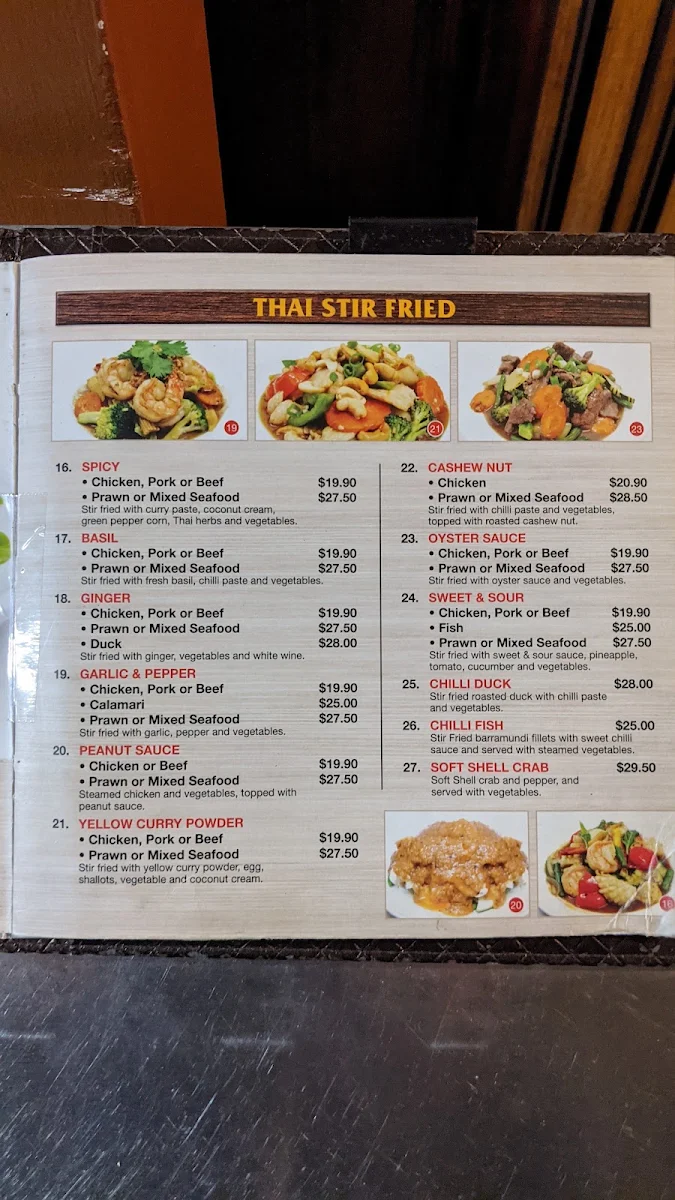 Menu, Thai Diamond Restaurant
