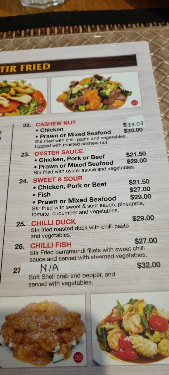 Menu, Thai Diamond Restaurant