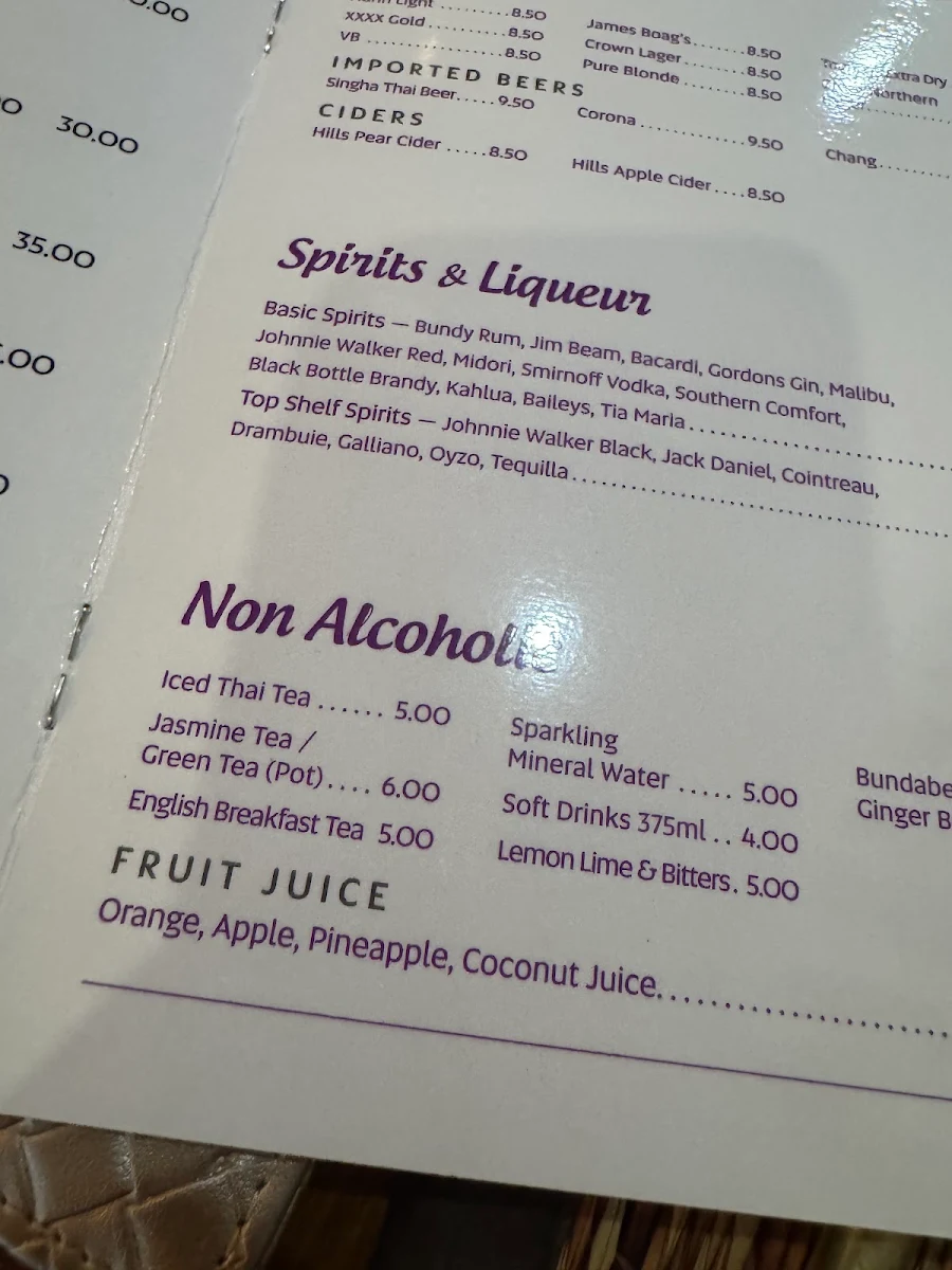 Menu, Thai Diamond Restaurant