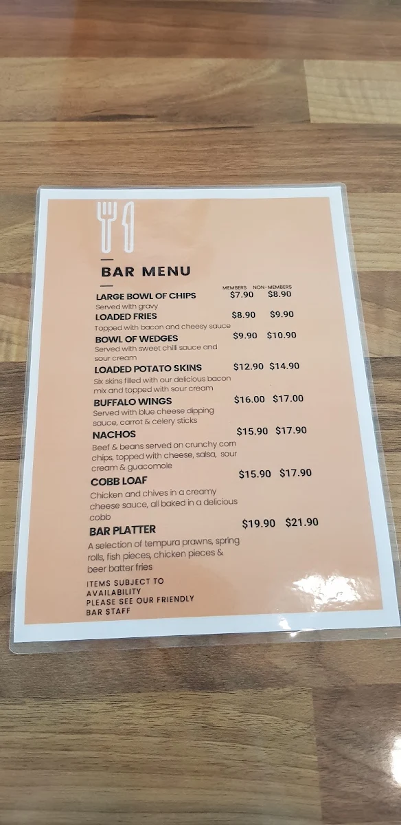 Menu, Club Glenvale