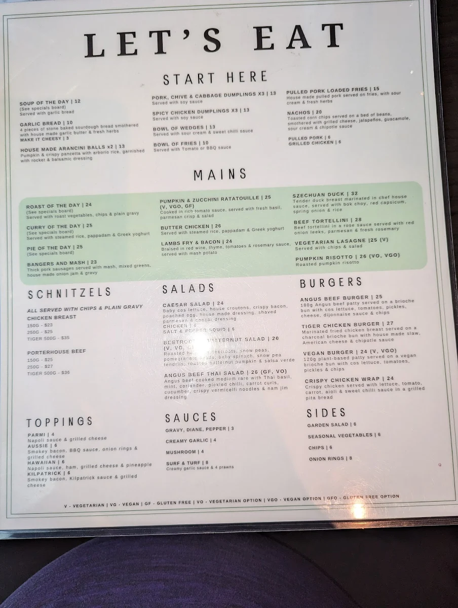 Menu, The Glenelg Club