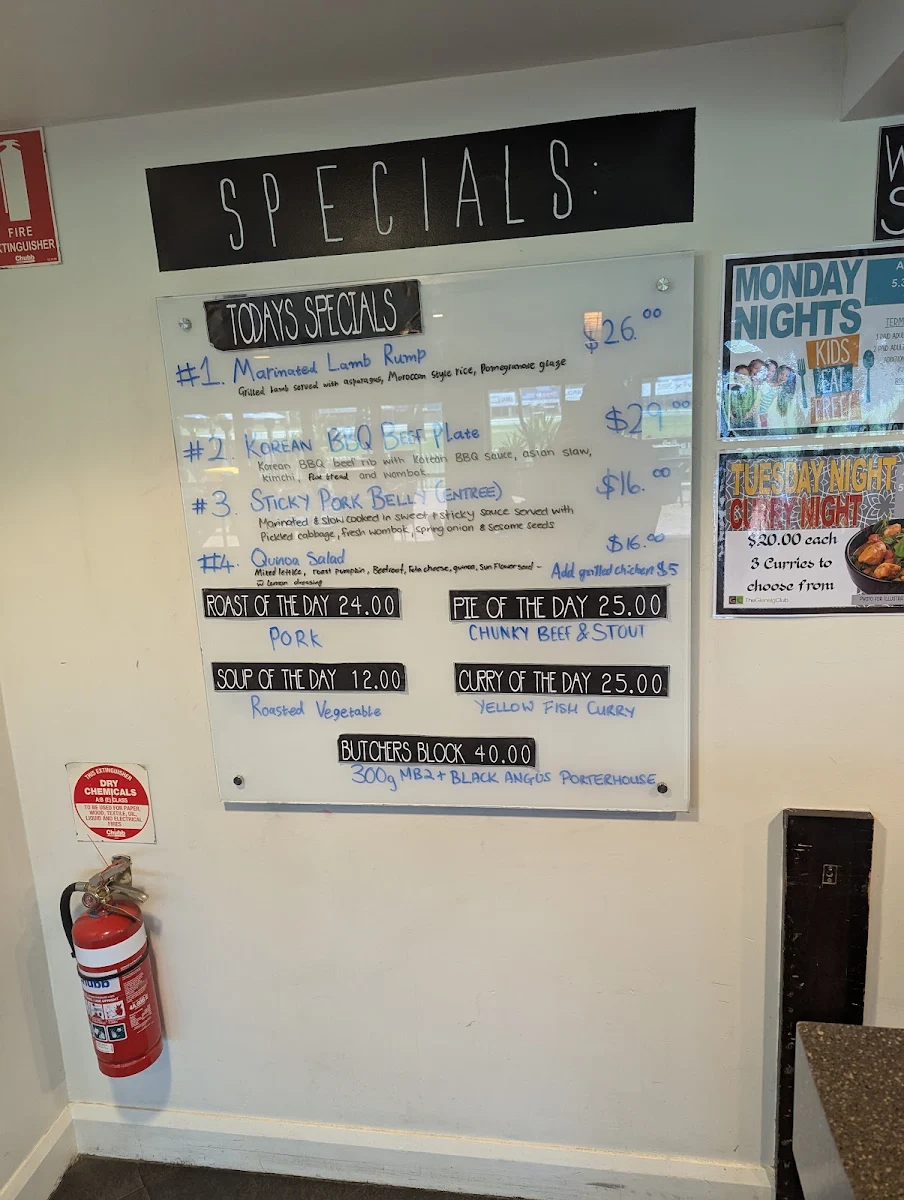Menu, The Glenelg Club