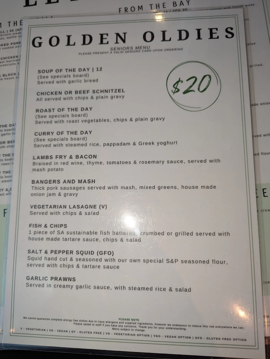 Menu, The Glenelg Club