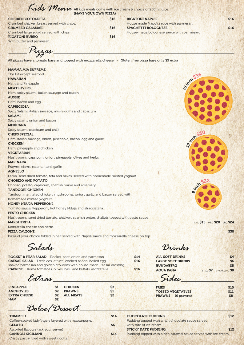 Menu, Mamma Mia's