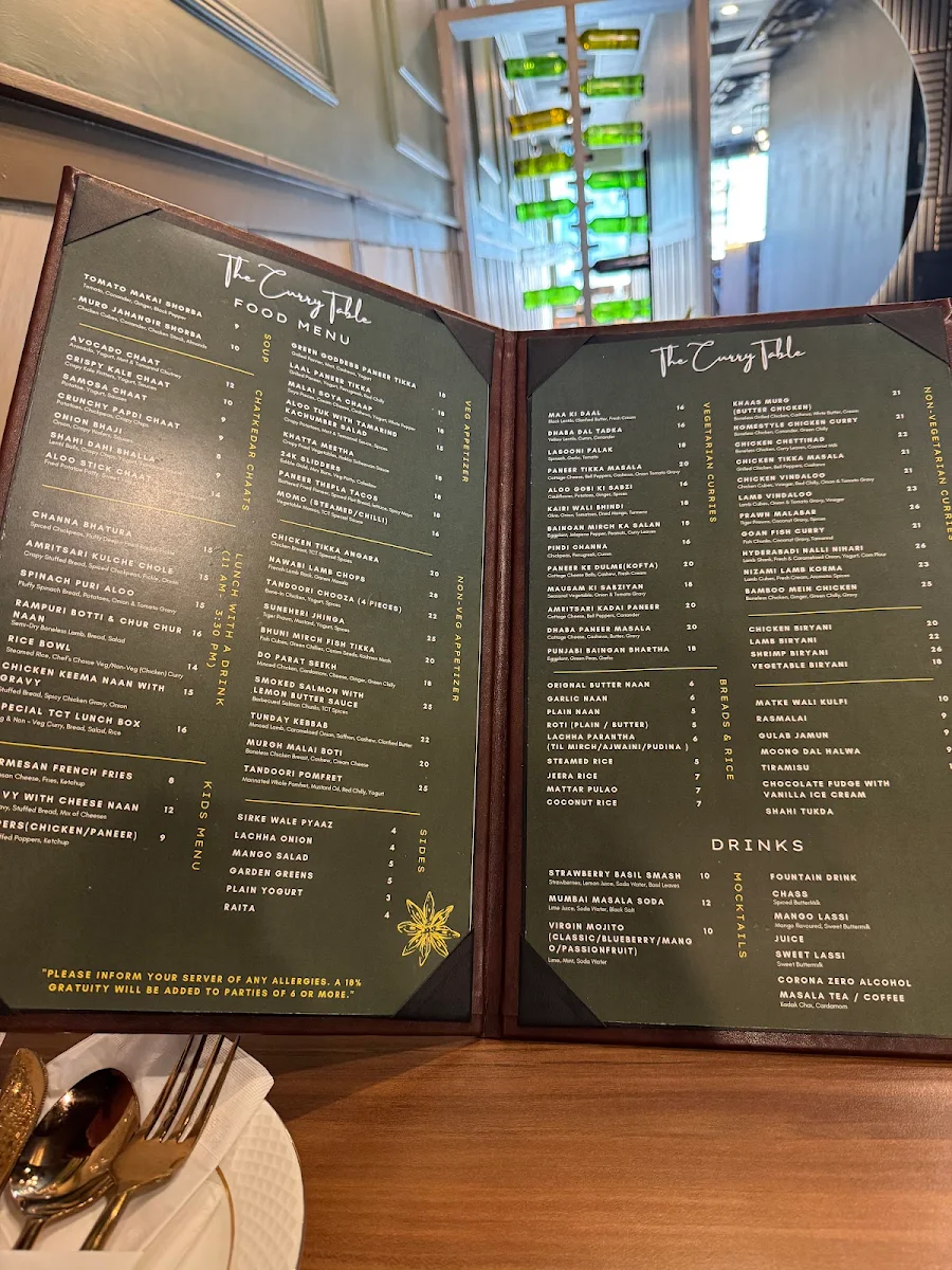 Menu, The Curry Table