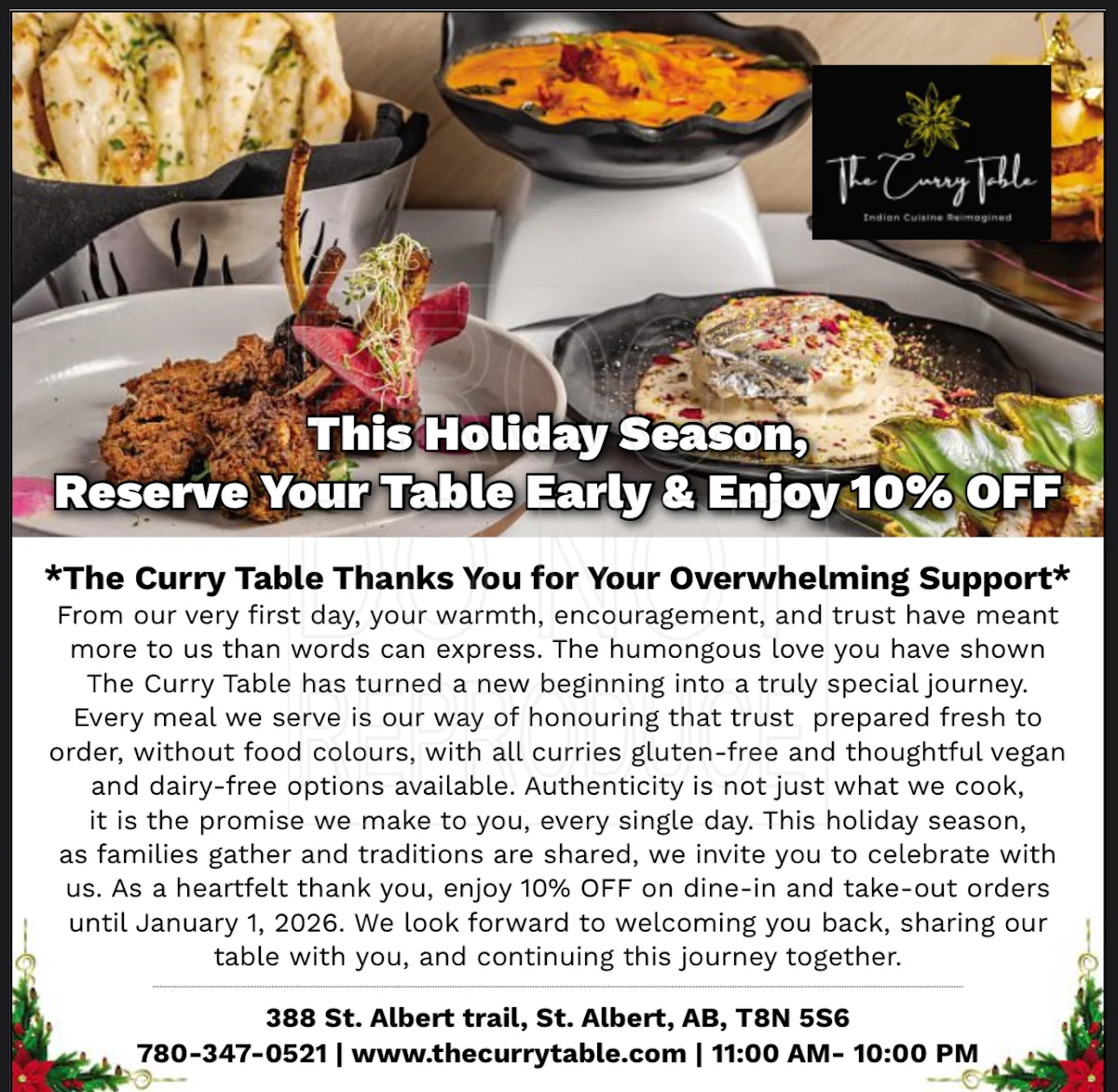 Menu, The Curry Table