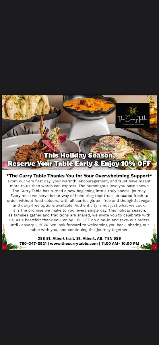 Menu, The Curry Table